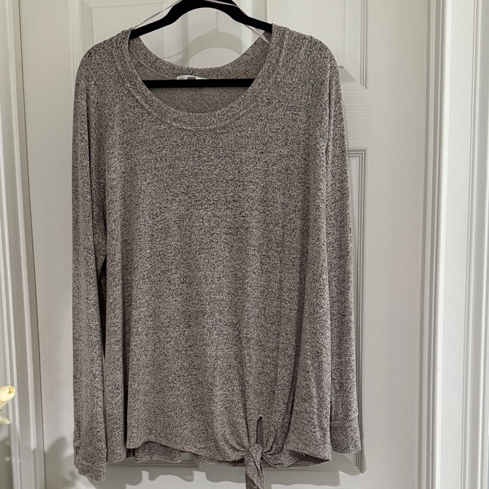 Heathered Brown Women's Top with Tie Detail